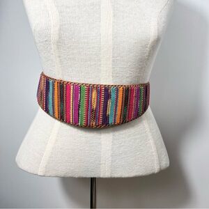 Vintage Land's End Embroidered Multicolor Bohemian Belt Woven Colorful 90's